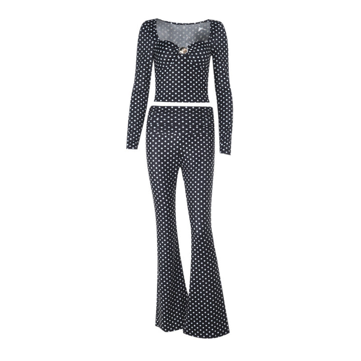 Dame figursyet jumpsuit med lange ærmer og polka-dot mønster Skovae