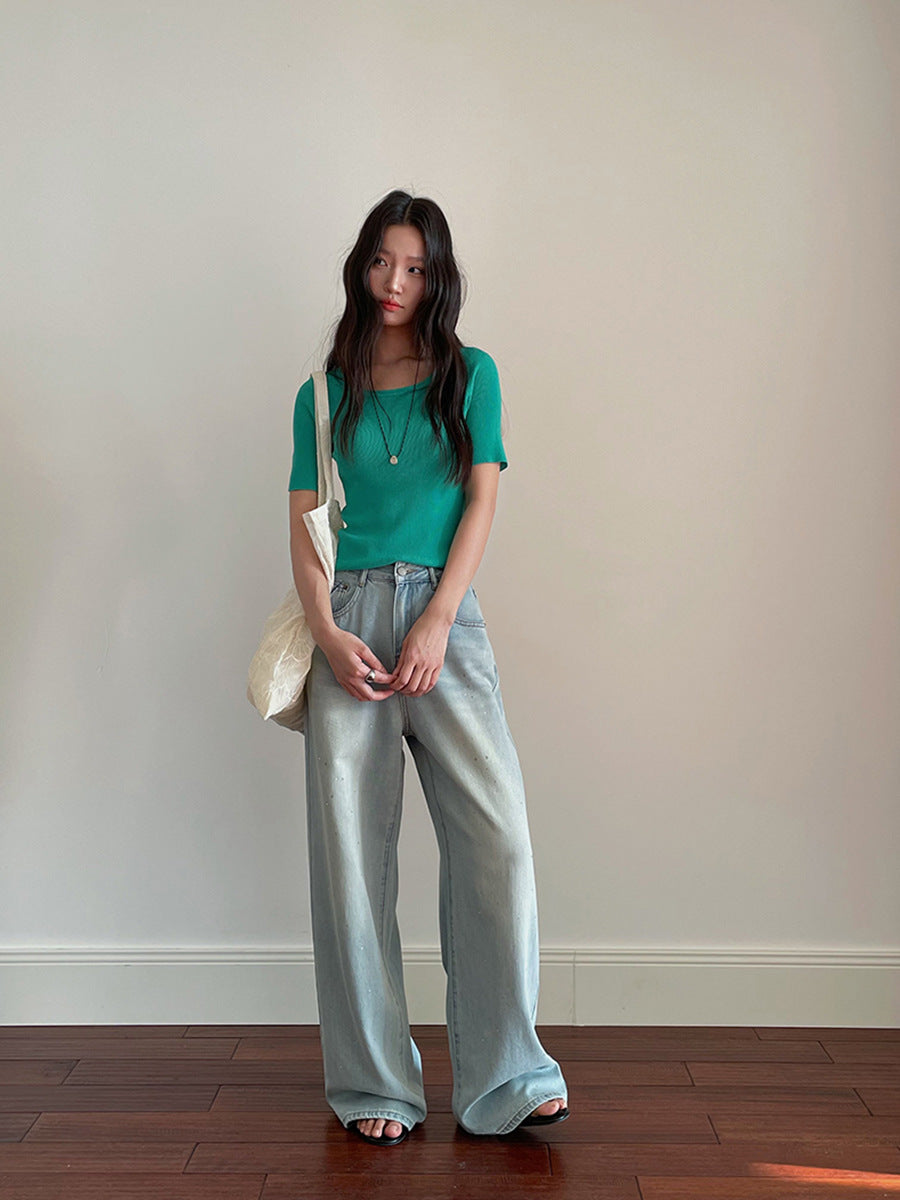 Dame vidde High-Waist Jeans i casual snit og moderigtig vintage-look Stilla