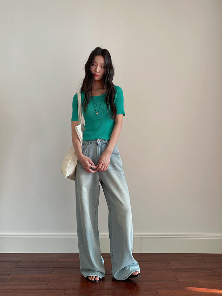 Dame vidde High-Waist Jeans i casual snit og moderigtig vintage-look Stilla