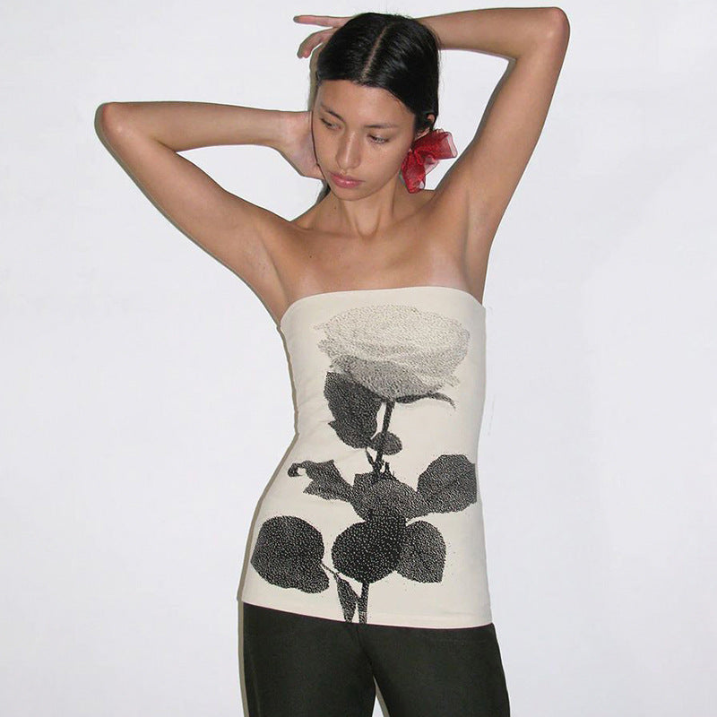 Dame Bandeau-overdel med blomsterprint og figursygtende snit Stilla
