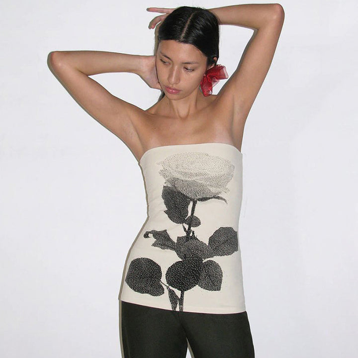 Dame Bandeau-overdel med blomsterprint og figursygtende snit Stilla