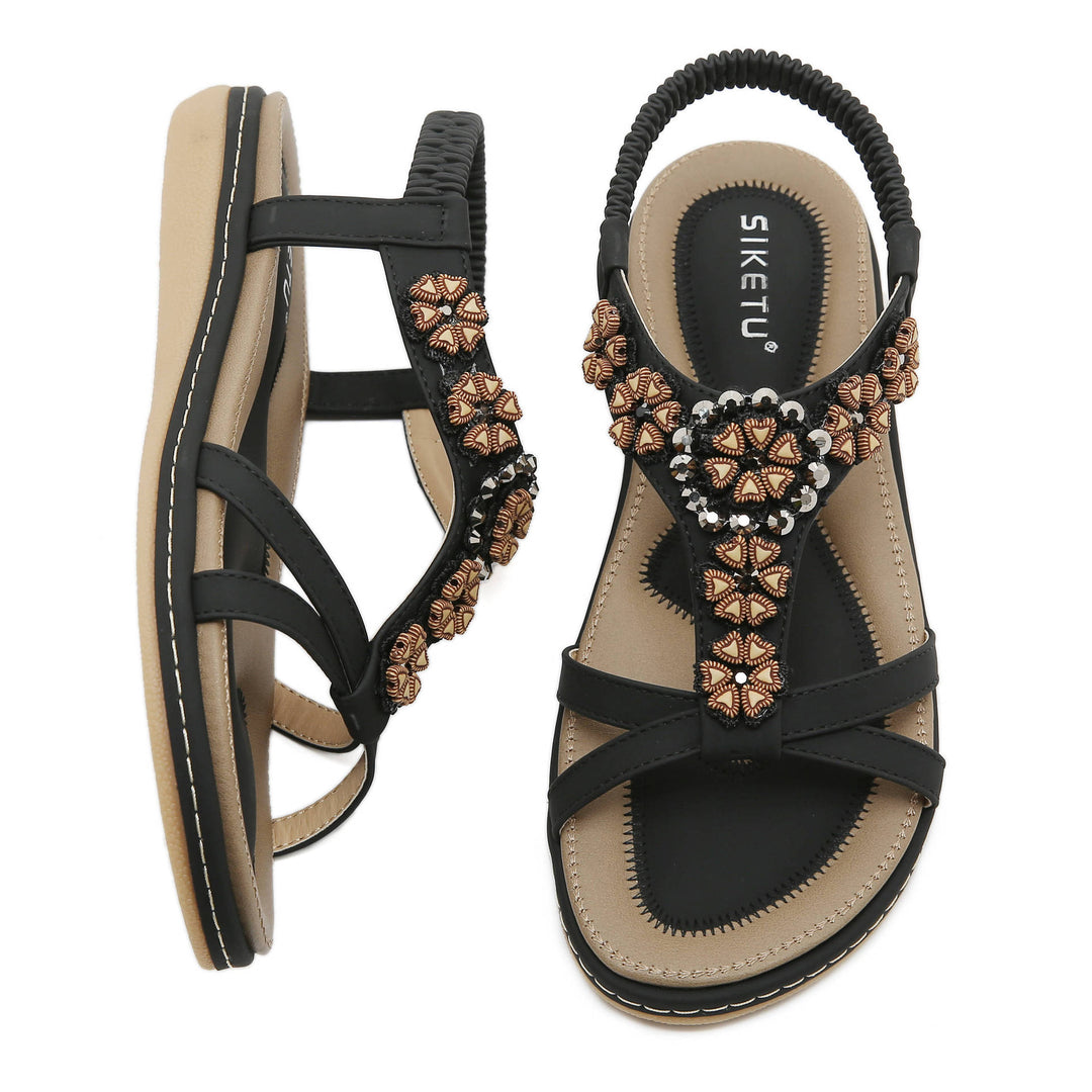 Dame elegante sandaler med dekorativ blomsterapplikation Stilla