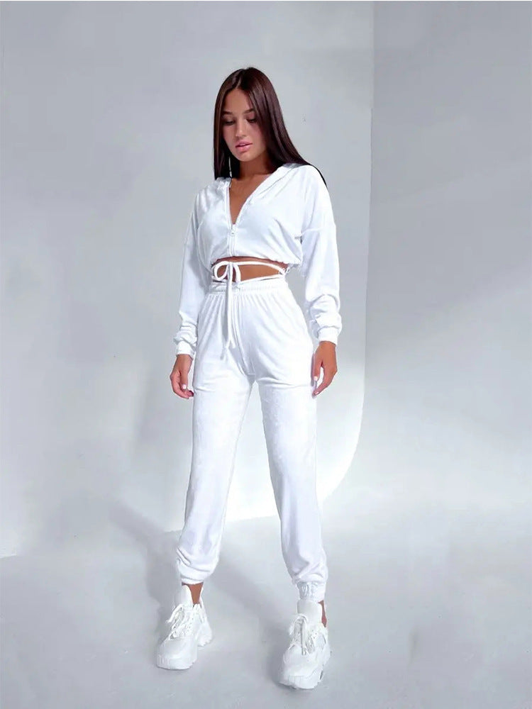 Kvindernes fleece træningsdragt med glamorøs cropped hoodie og joggingbukser