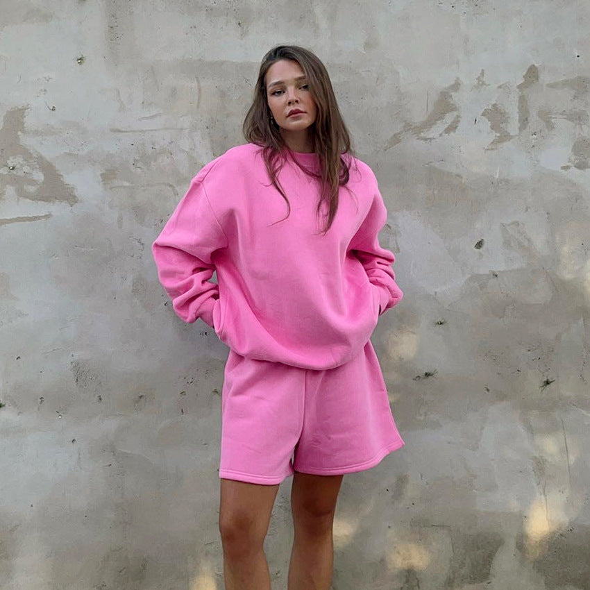 Dame Sporty Sweatshirt- og Shorts-Sæt med hyggeligt materiale Stilla