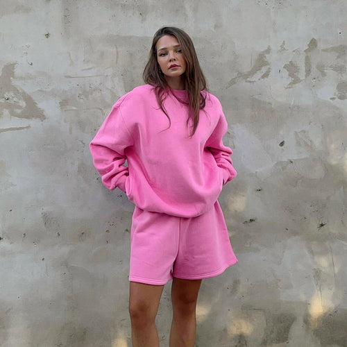 Dame Sporty Sweatshirt- og Shorts-Sæt med hyggeligt materiale Stilla