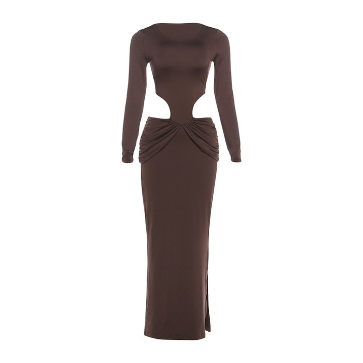 Dame Figurtilpasset Maxikjole med transparente Cut-Outs og Rynker Skovae