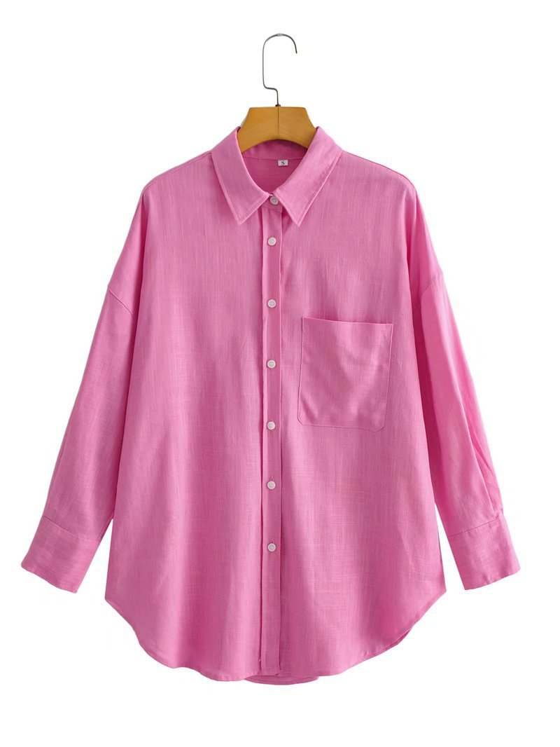 Kvinder Casual Oversized Skjorte Bluse med Brystlomme og Subtil Struktur Stilla