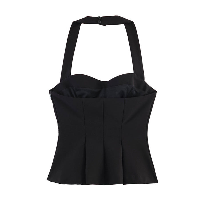Dame Chic Halterneck top med tætsiddende snit og raffineret flæse Skovae
