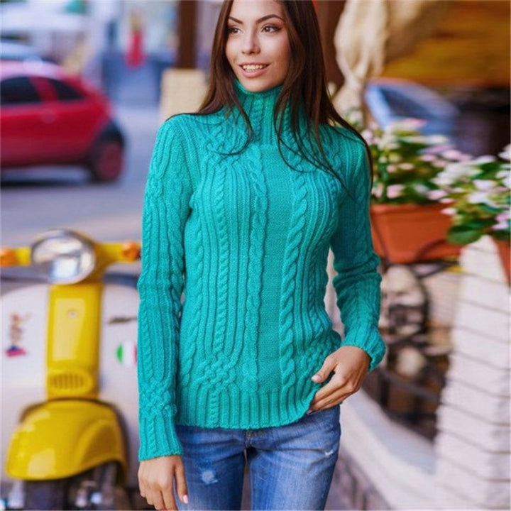 Dame sweater med ståkrave og struktureret strikdesign Stilla