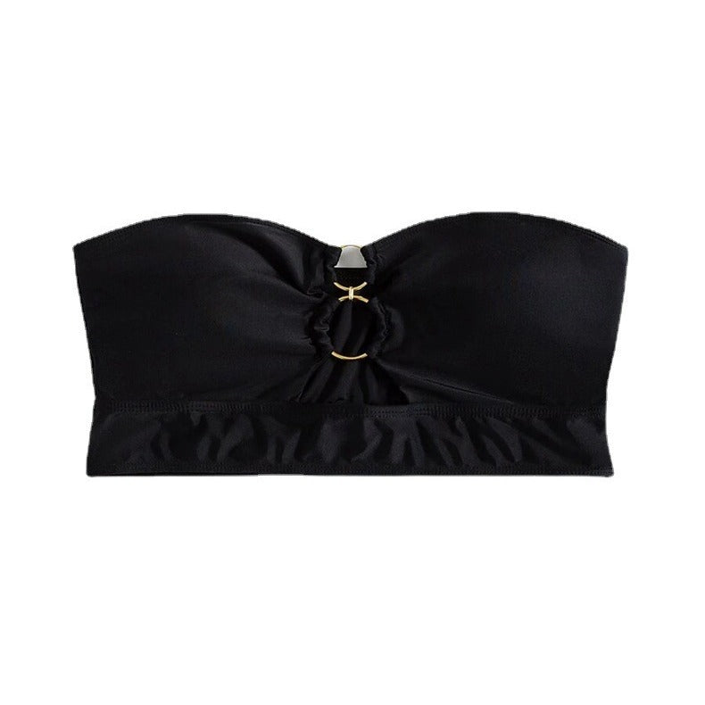 Dame bandeau-bikini-top med dekorativ ring og rynkning Skovae