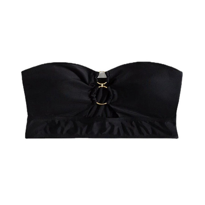 Dame bandeau-bikini-top med dekorativ ring og rynkning Skovae