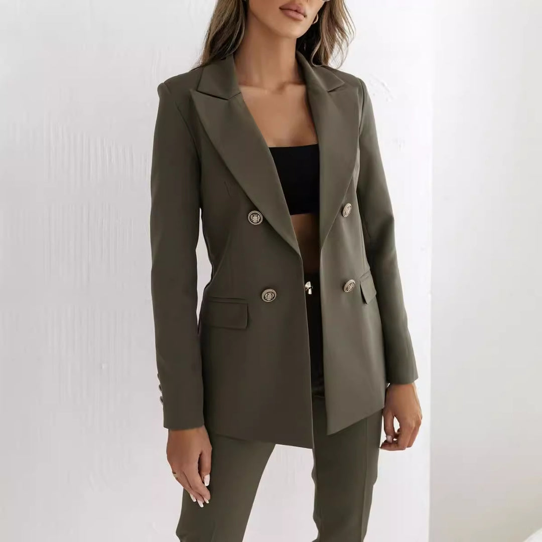 Dame Elegant Blazer med dobbelt knaplukning og moderne lommer Stilla