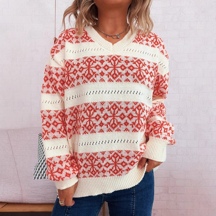 Kvinders chunky strikket sweater med vinttersnefnug mønster Stilla