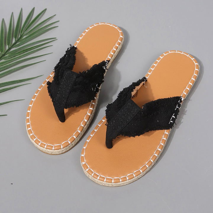 Dame Zehensteg-sandaletter med moderne stofdesign og naturlig jute-fodbund Stilla