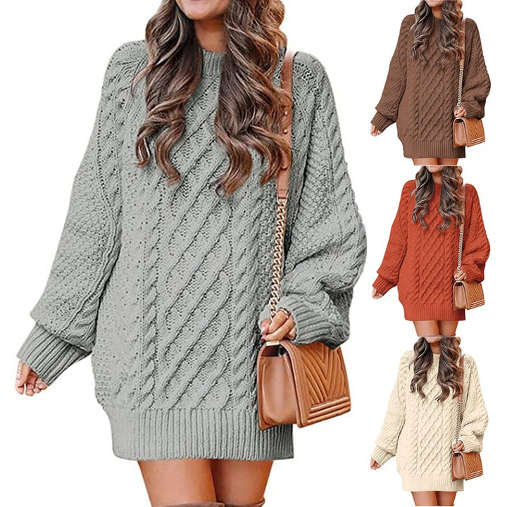 Kvinders stor strikket sweater med kabeldesign Stilla