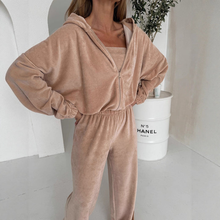 Damer Elegant Fleece Loungewear Sæt med Løs Top og Behagelige Bukser Skovae