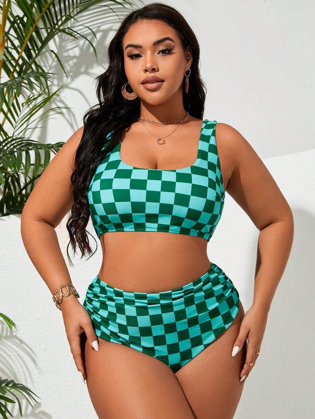 Dame bikini sæt med moderigtige ternet mønster Skovae