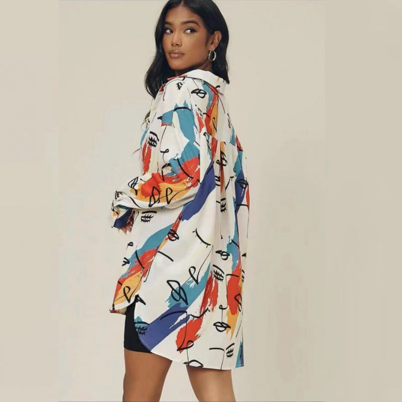 Dame Kunstnerisk Tryk Plus Size Skjorte Stilla
