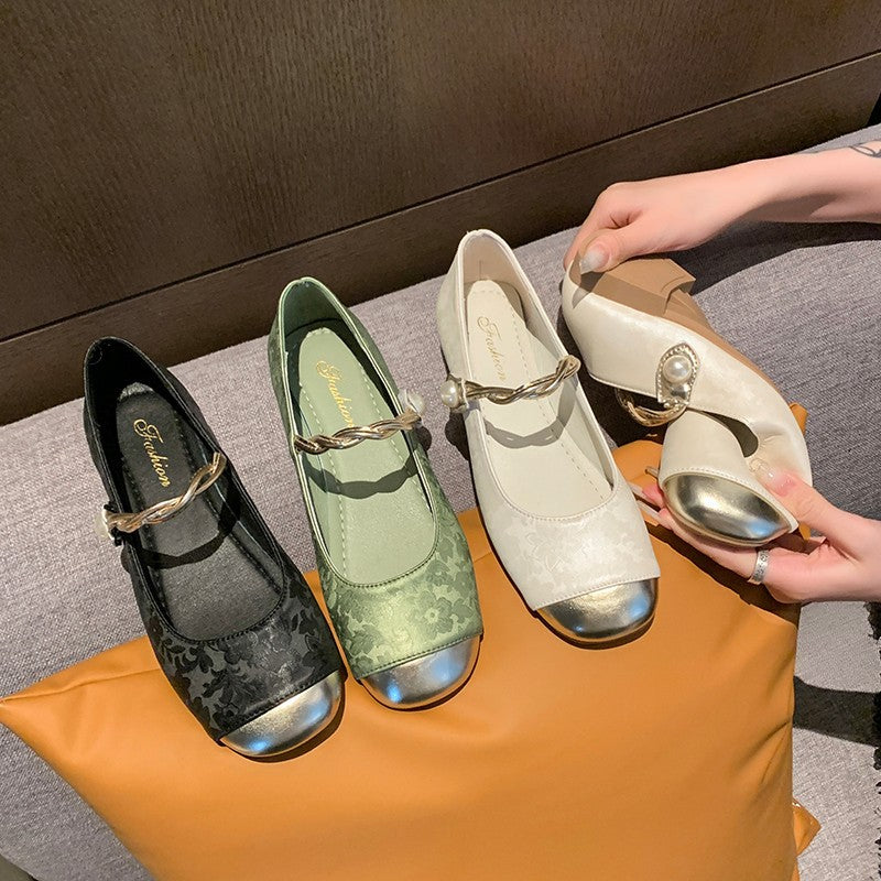 Dame Elegante Floral Mønstret Mary Jane Ballerinas med Dekorativ Rem Stilla