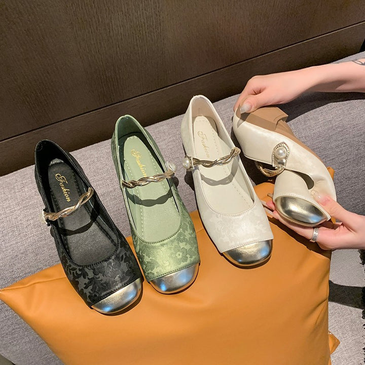 Dame Elegante Floral Mønstret Mary Jane Ballerinas med Dekorativ Rem Stilla