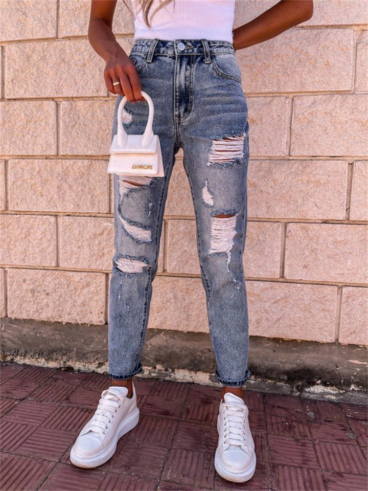 Dame Ripped Jeans i den trendy Skinny-snit med høj talje og afslappede distressed-detaljer Stilla
