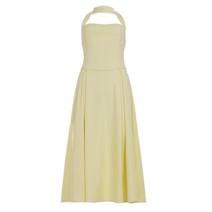 Damen elegantes A-Linien Kleid mit Spaghetti-Trägern und fließendem Saum Skovae