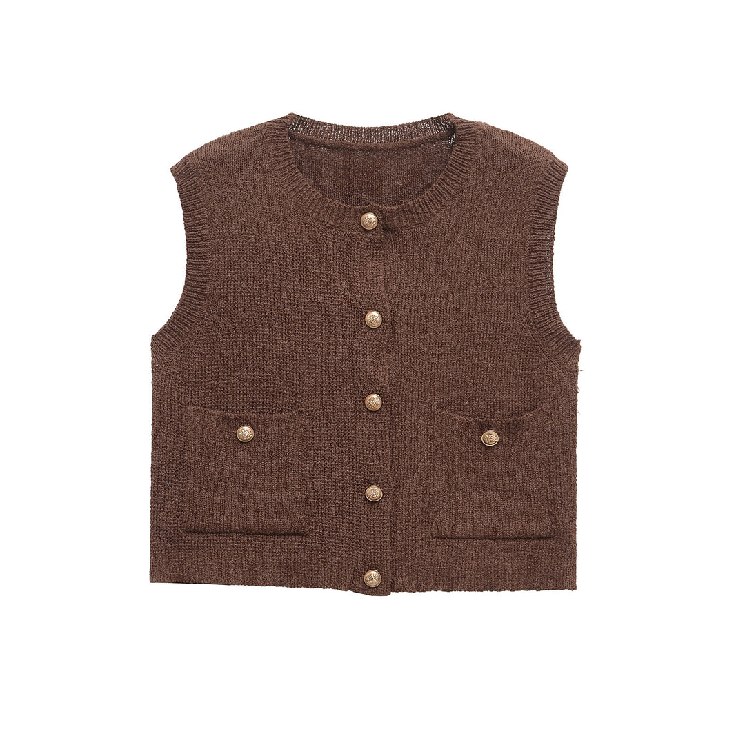 Femme Strikknap-Cardigan uden ærmer Vest Stilla