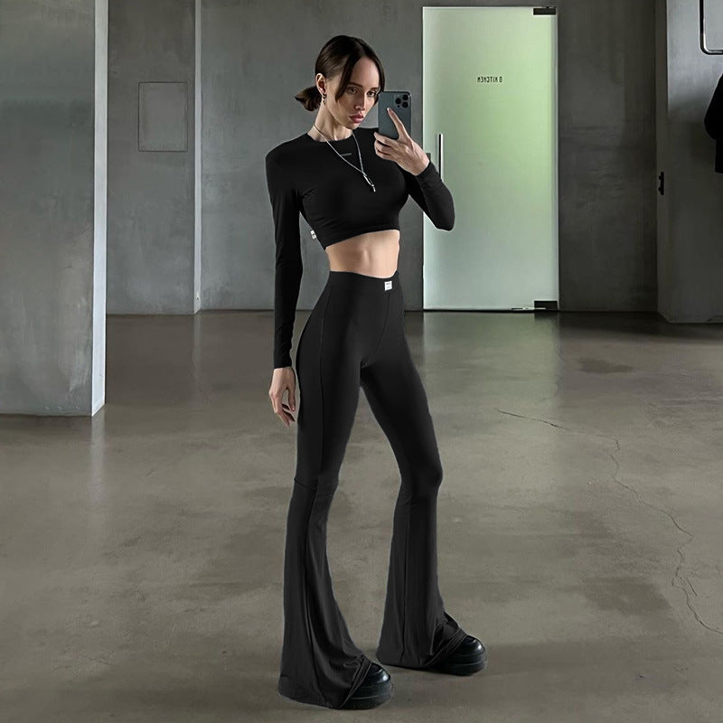 Dame Langærmet Cropped Top og Flared Bukser Sæt Skovae