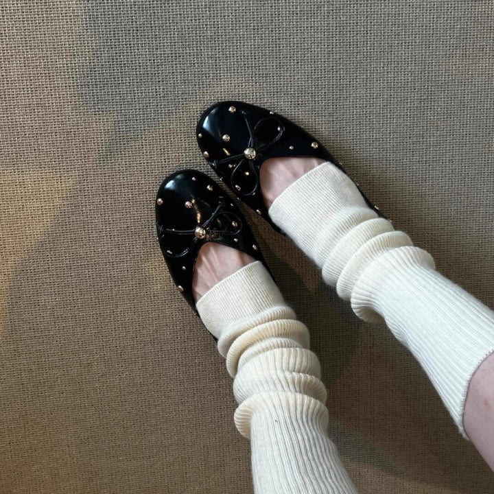 Dame Dekoreret Bue-Detalje Ballerina Flats Stilla