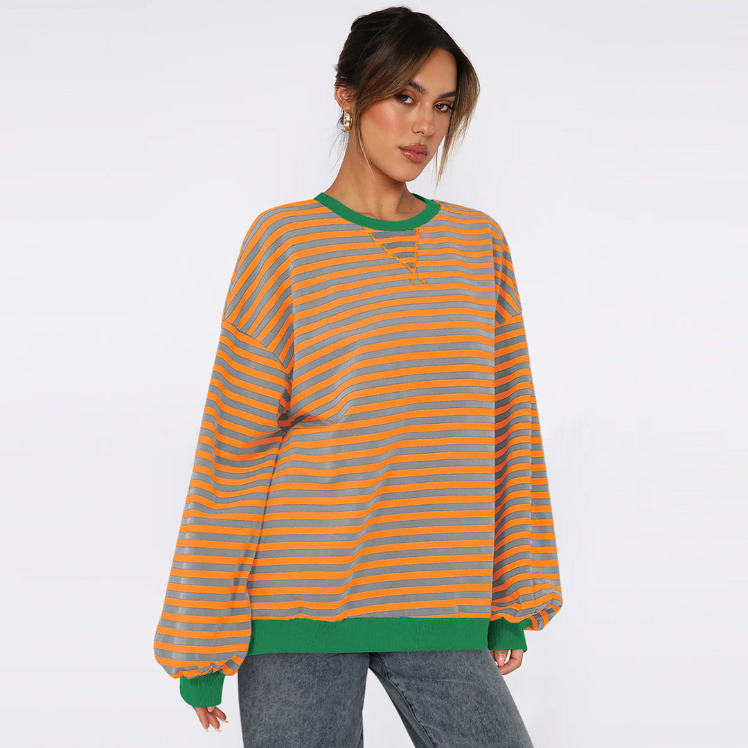 Dame overdimensioneret stribet sweater med pufærmer Stilla