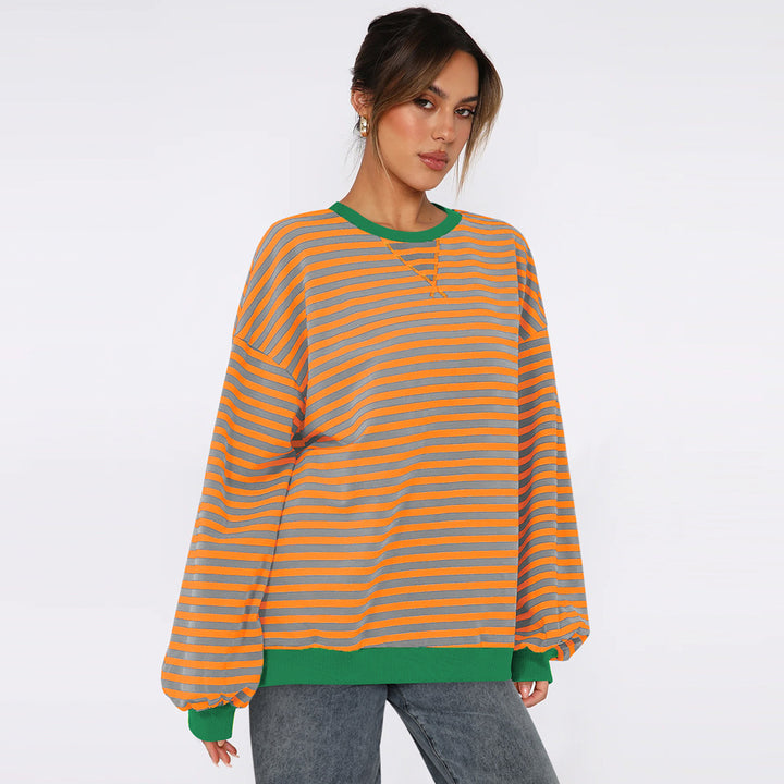 Dame overdimensioneret stribet sweater med pufærmer Stilla