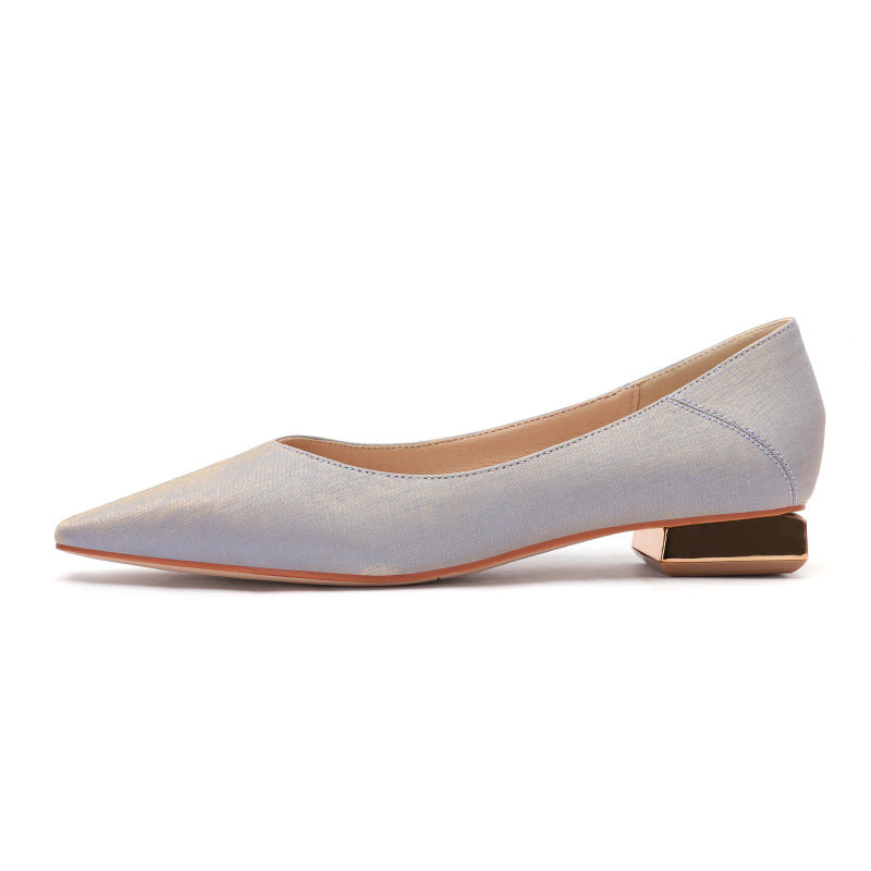 Femme Elegante Spids-Tå Hæl-Flade med Metallisk Detalje Stilla