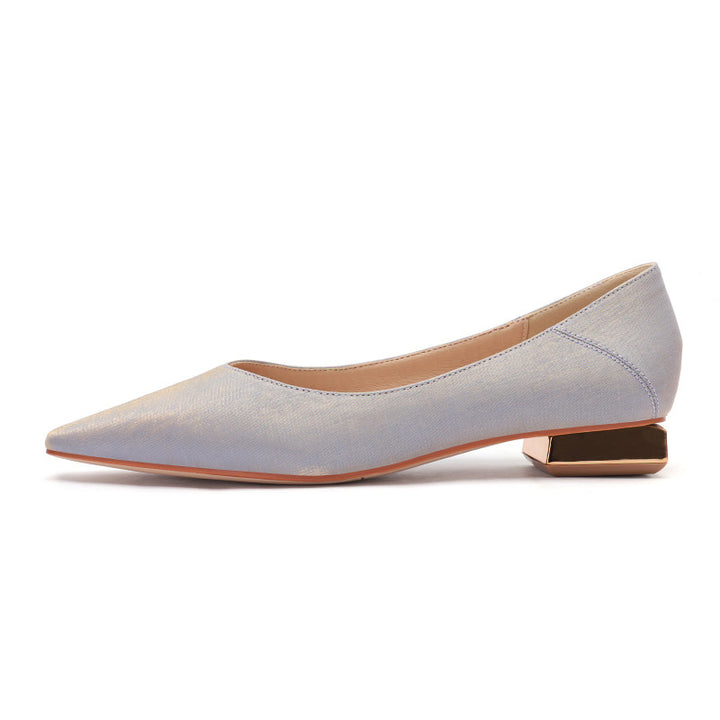 Femme Elegante Spids-Tå Hæl-Flade med Metallisk Detalje Stilla