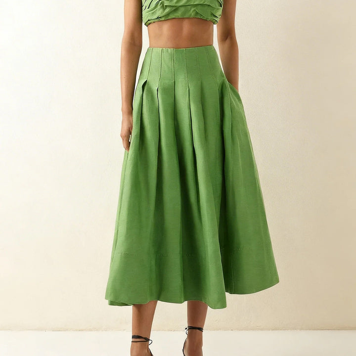 Dame Elegant Midi Nederdel med Flydende Snit og Sidelommer