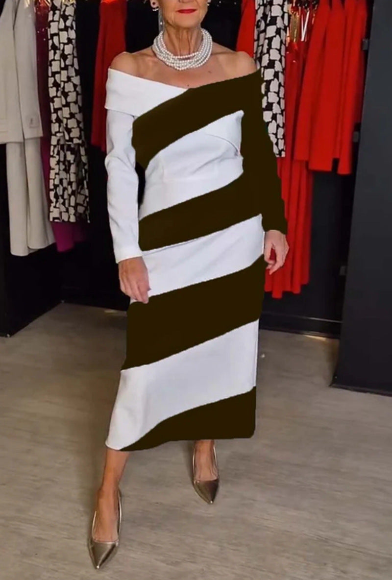 Dame Maxikjole med asymmetrisk snit og stilfuldt laglook Stilla