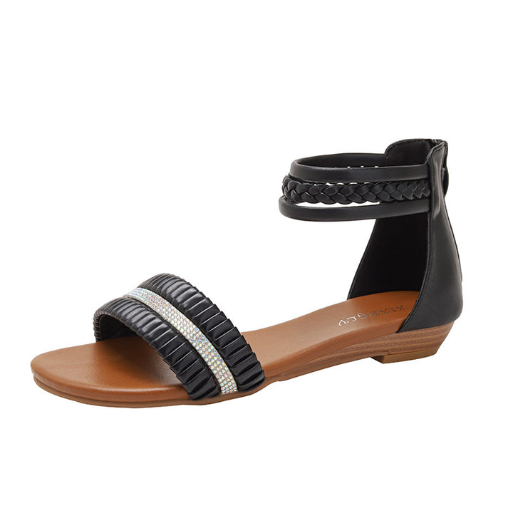 Dame elegante Sandaler med flettet rem og glimmerdetaljer Stilla