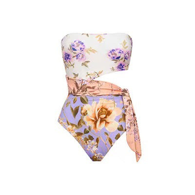 Dame Bandeau Badedragt med indpakningsskørt i floralt design Stilla