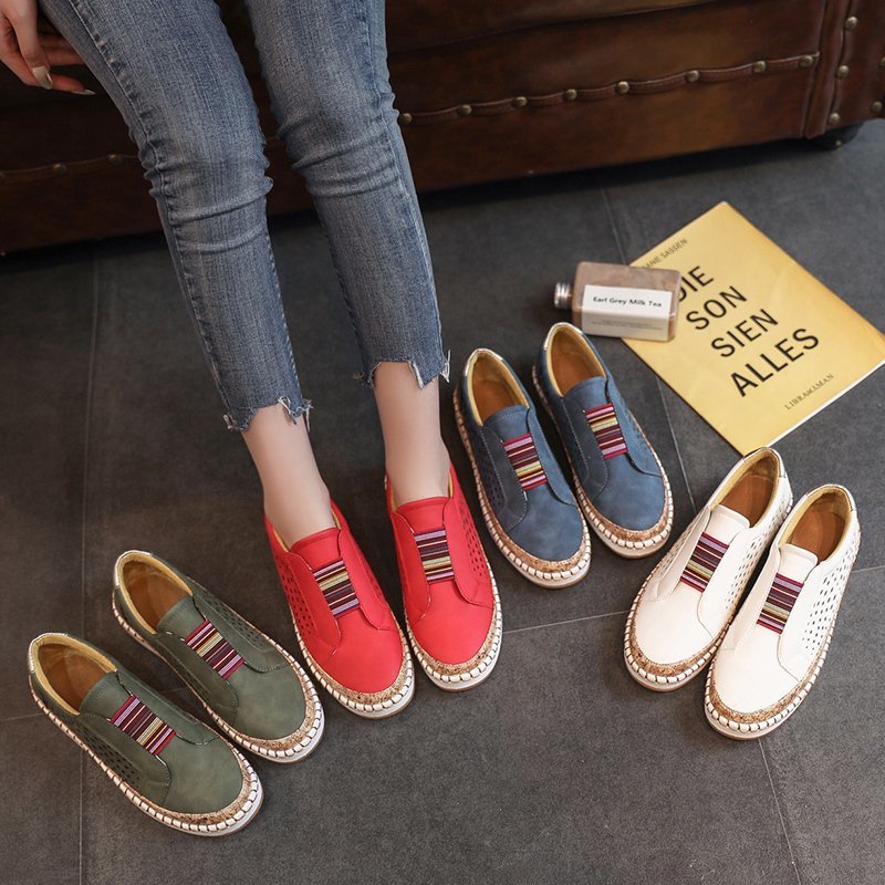 Dame Åndbare Slip-On Sneakers med elastisk rem og stilfuldt Korkdesign Stilla