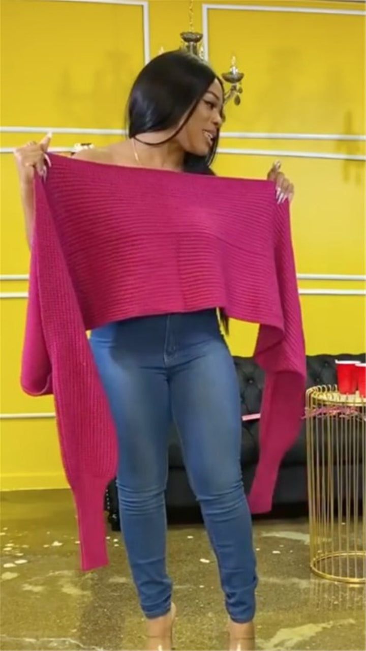 Dame Off-Shoulder Strikpullover med bred pasform og afslappet design Stilla
