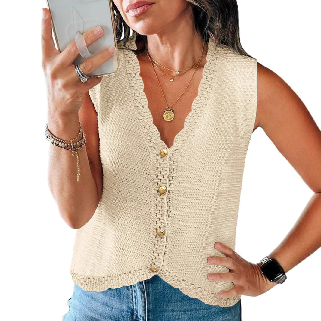Femme Hæklet-Button-Up Striktop Stilla