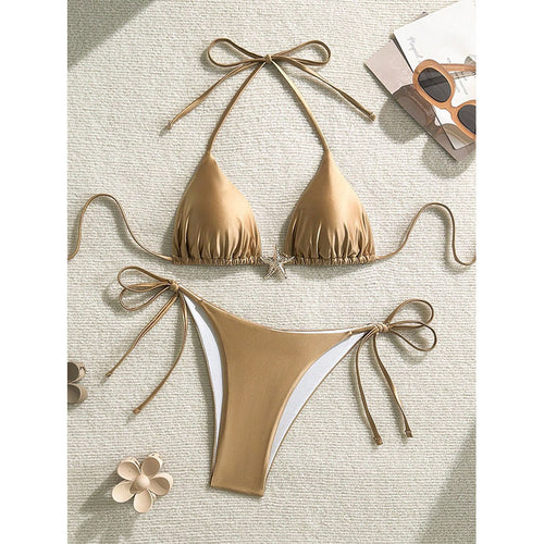 Dame Triangel-Bikini med justerbare bånd og dekorativ smykkedetail Skovae