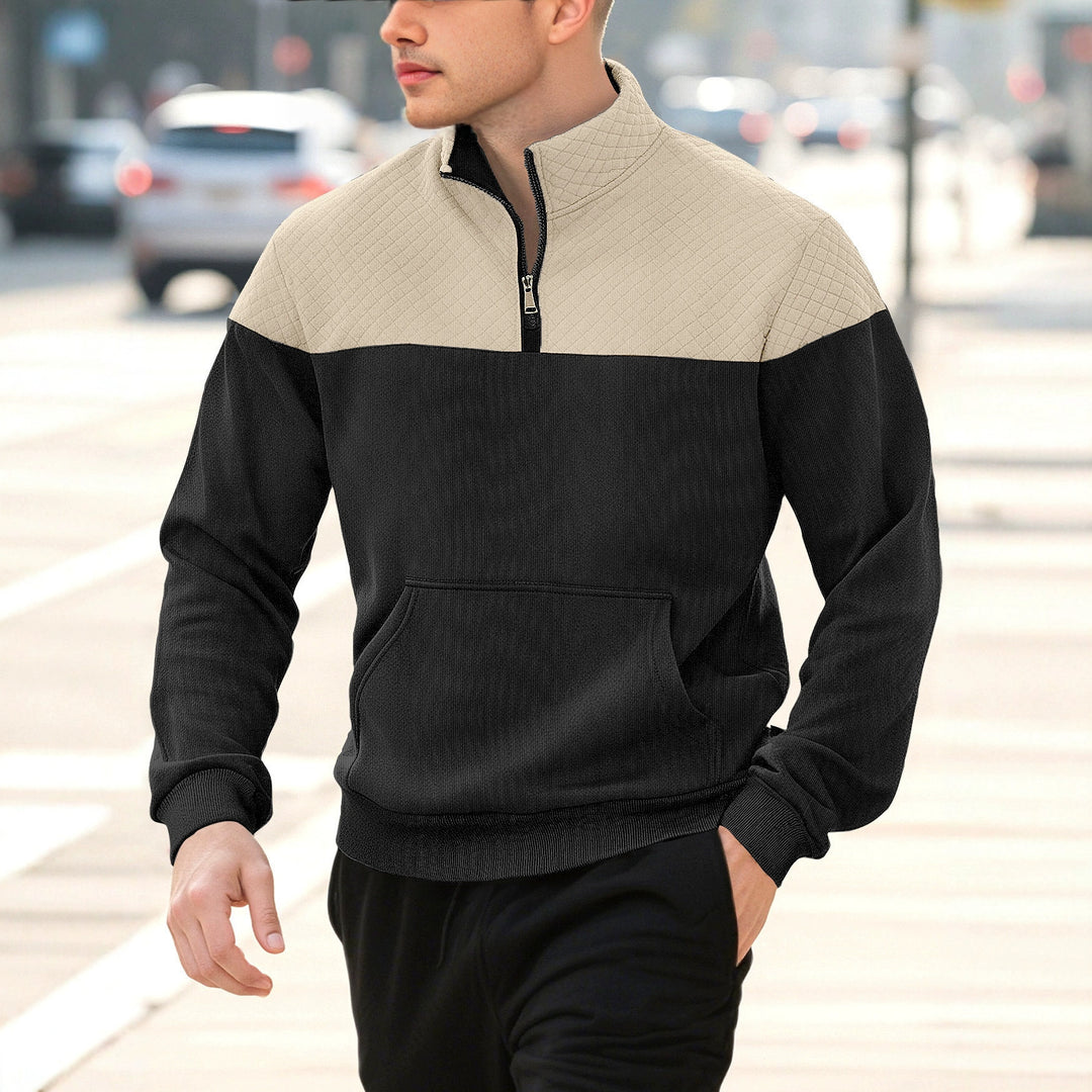 Herren nan skulderpanel-halvzip-sweatpullover med quiltet skulderparti og kengurulomme Skovae