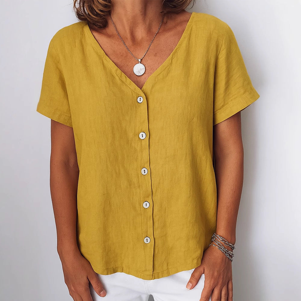 Dame linnedbluse med knapdetaljer Skovae