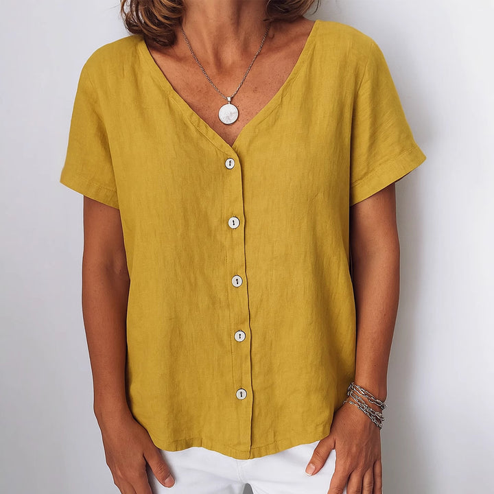 Dame linnedbluse med knapdetaljer Skovae