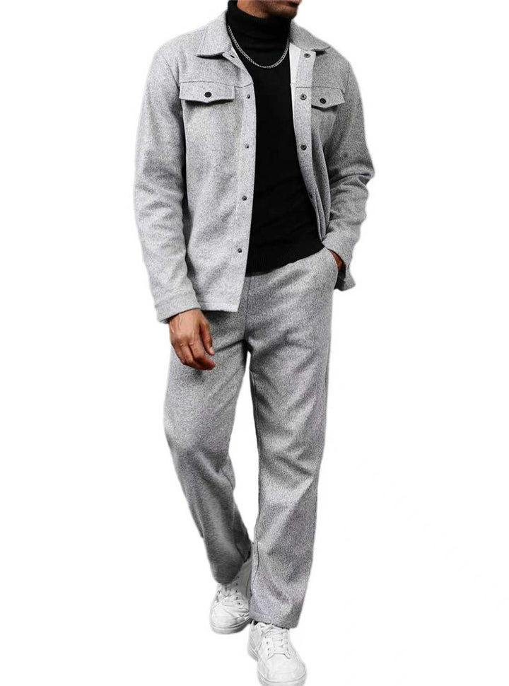 Herrer nan todelt overshirt- og afslapningsbuksesæt lavet af blødt bomuldsfrotté med trykknaplukning og snøre Skovae