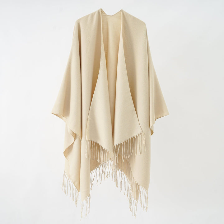 Dame Modisk Frynse-Poncho Af Blødt Materiale med Luksuriøs Fald Skovae