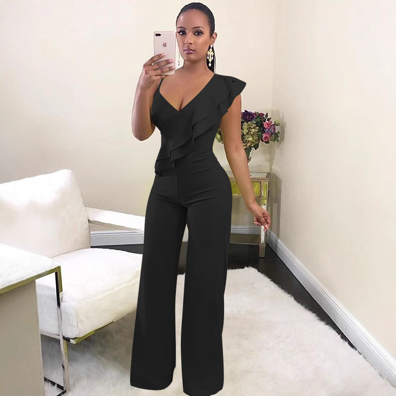 Dame elegant og figursyet jumpsuit med flæser Stilla