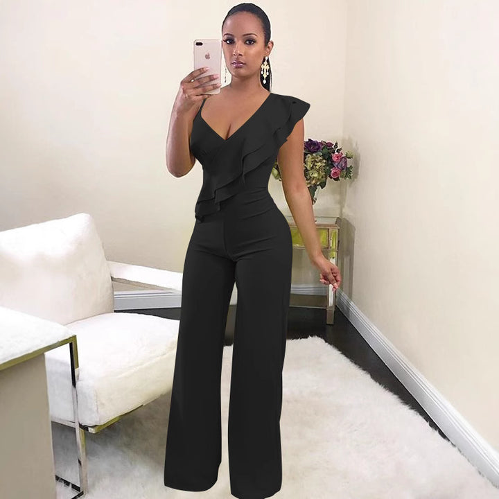 Dame elegant og figursyet jumpsuit med flæser Stilla