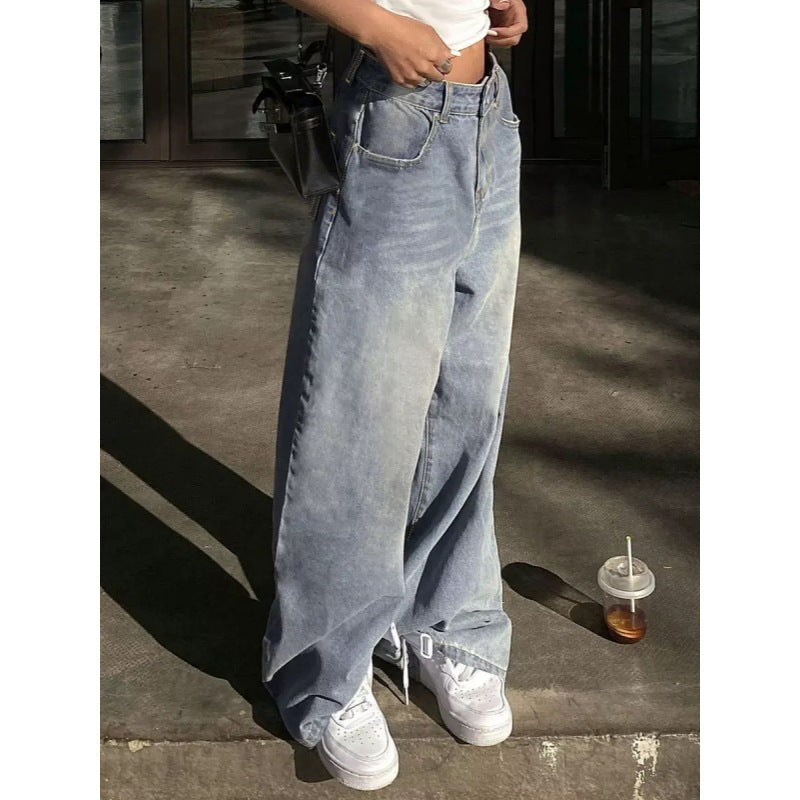 Dame brede High-Waist Jeans med dekorative lommer Skovae