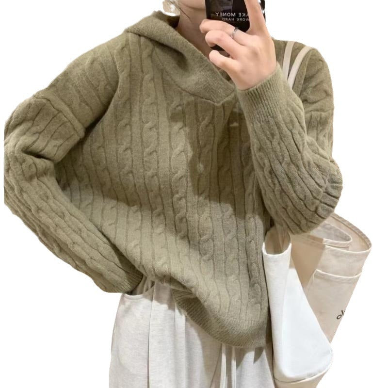 Dame chunky strikket sweater med hætte og strukturerede ribdetaljer Stilla